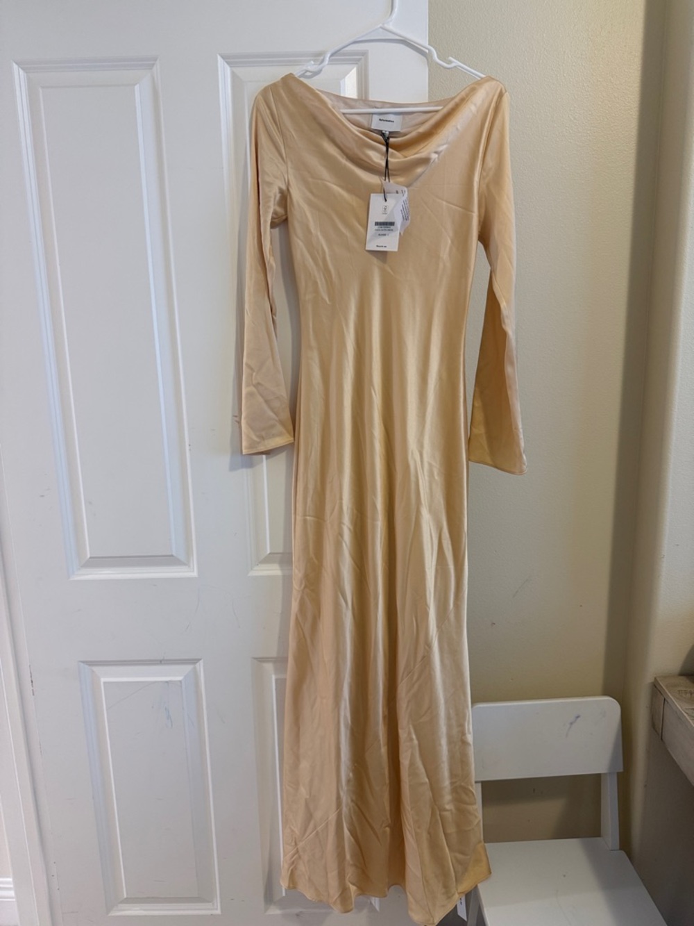 Reformation Ciana Satin Long-Sleeve Cowl Neck Maxi Dress